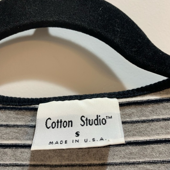 Cotton Studio Black/Gray Striped Short Sleeve Shirt Dress Small Made In USA. - Picture 2 of 5